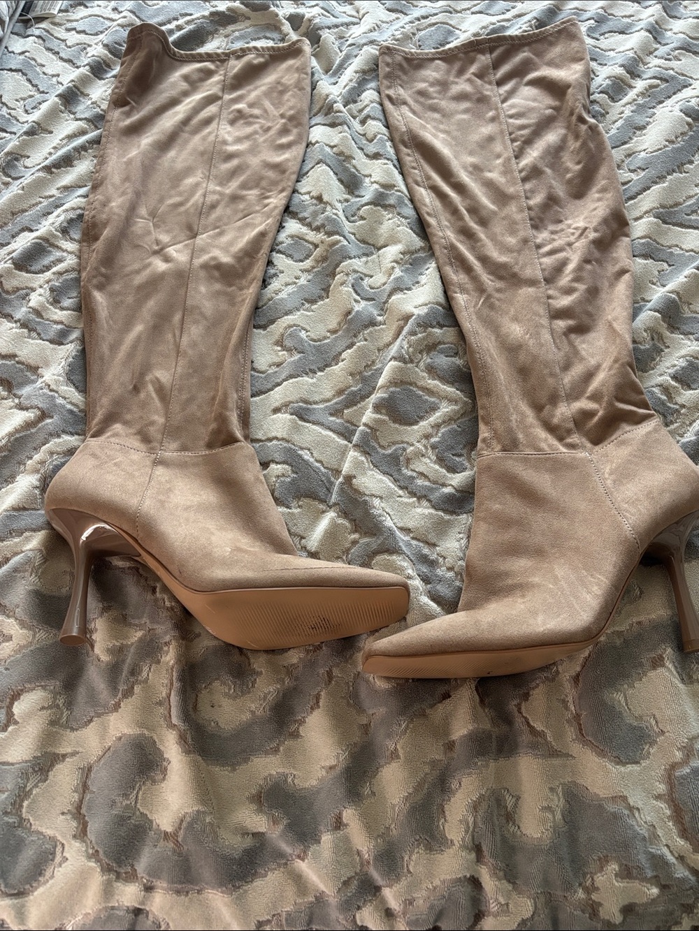 Mix No. 6 Taupe Over-the-Knee Stretch Suede High Heel Boots